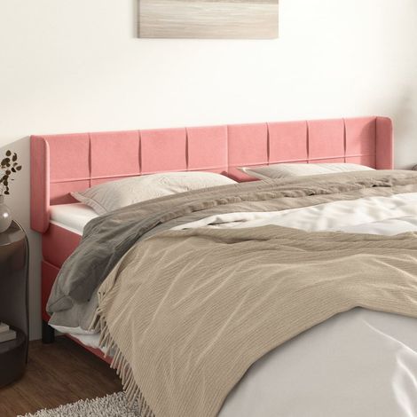 Tête de lit avec oreilles pour lit double, Tableau décoratif de chevet élégante Rose 203x16x78/88 cm Velours SDG93651 (1/5)