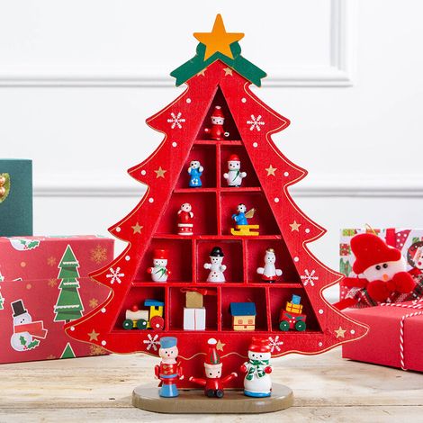 Albero di Natale creativo in legno, ideale come decorazione da tavola, decorazione fai da te, perfetto per le feste di Natale e come regalo. Rosso. (1/3)