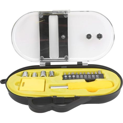 Kit d'outils de quincaillerie 16 pièces comprenant tournevis, douille, poignée en forme de gourde et tige de connexion. Pièces de réparation quotidiennes. (1/5)