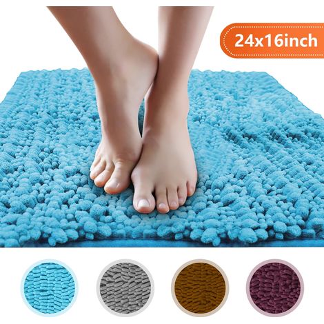 Tapis de bain, tapis de bain shaggy doux et absorbant, tapis de sol de douche/toilettes antidérapant en microfibre, lavable en machine, pour salle de bain, cuisine, porte (1/5)