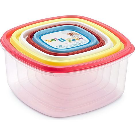 TrAdE Shop Traesio - Set Di 5 Contenitori Ermetici Per Alimenti Con Coperchio Quadrati Varie Misure -
