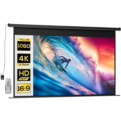 Écran projection motorisé 120 pouces 16:9 4K HD 297x8x183cm fixation mural plafond télécommande