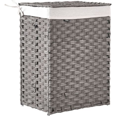 Laundry Basket Grey Fabric with Lid and Removable Liner Foldable Bathroom Handmade 83l Braided MUCUBAJI