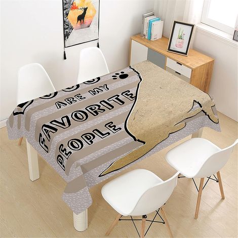 3D Waterproof Stain-Resistant Tablecloth, Dog Print, Rectangular Polyester Fabric Kitchen Tablecloth for Dining Room/Garden/Outdoor/Birthday (Khaki Stripes, 60x60cm) (1/5)