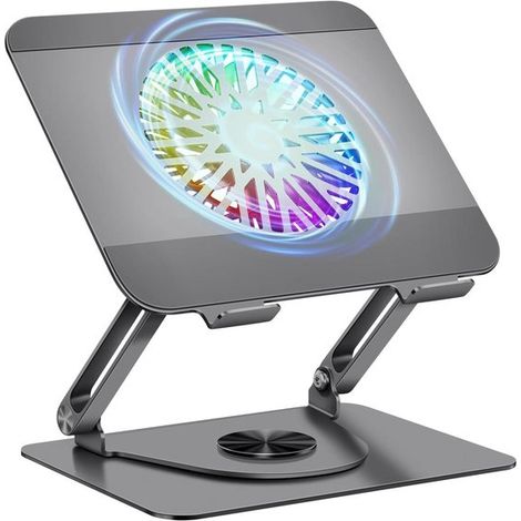 Supporto per laptop con dissipatore di calore magnetico RGB, girevole a 360°, portatile per laptop/tablet fino a 16 pollici, 10 kg, silenzioso (18 dB), grigio (1/5)