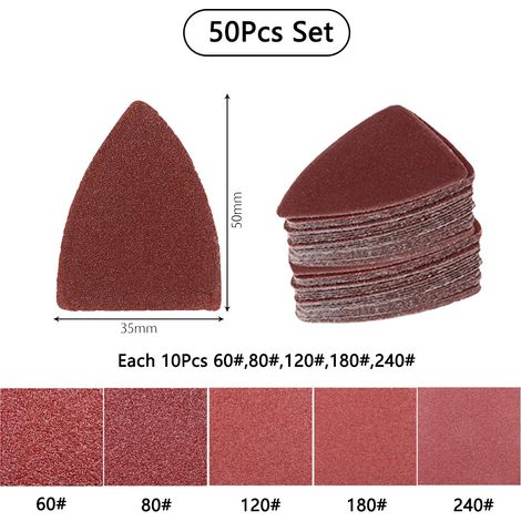 51PCS Patins de ponçage Bande Velcro utilisé avec du papier - triangulaires, pour outil multifonction oscillant pour ponçage du bois, universels (1/5)