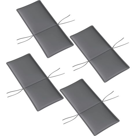 Lot de 4 coussins de chaise extérieur avec attaches et bande réglable, anti-décoloration UPF50+, 124x50x5cm, gris