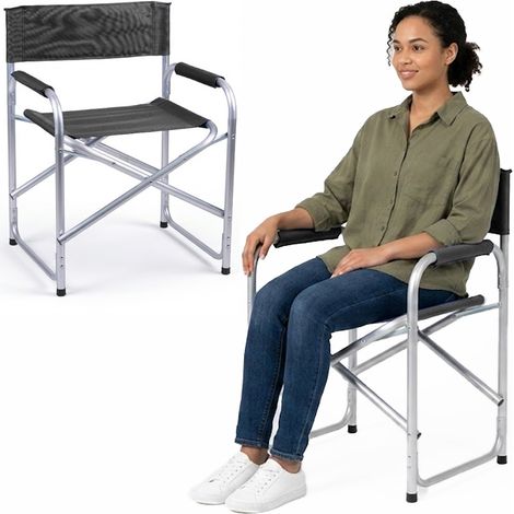 Sedia Regista Struttura Alluminio Rivestimento Tessuto Oxford Grigio 57x48x78cm
