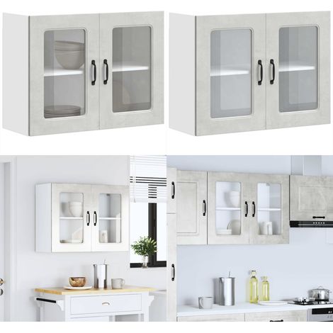 vidaXL Küchen-Hängeschrank mit Glastür Kalmar Betongrau Holzwerkstoff (1/5)