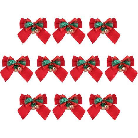 Nœuds de noël avec cloches, couronne décorative réutilisable pour décor festif, feuilles vertes, 10 pièces (1/5)