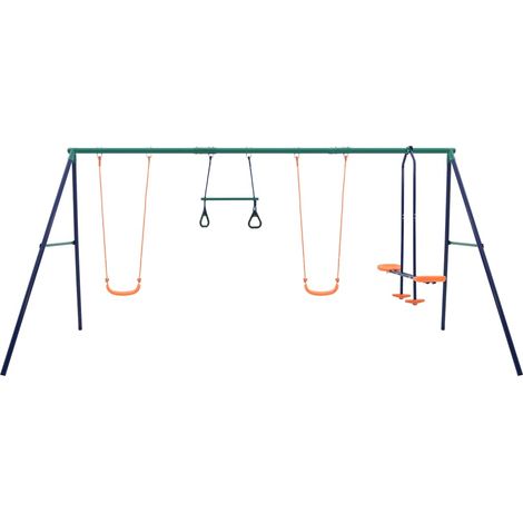 Ensemble de balançoire et anneaux de gymnastique 4 places Acier