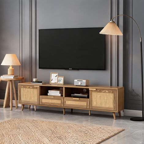 Meuble TV en rotin synthétique et bois massif 200 x 37 x 49 cm (1/5)