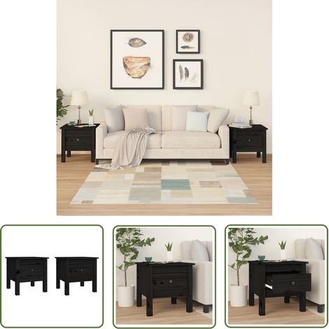 Tables d'appoint 2 pcs Noir 40x40x39 Bois massif de pin (1/5)