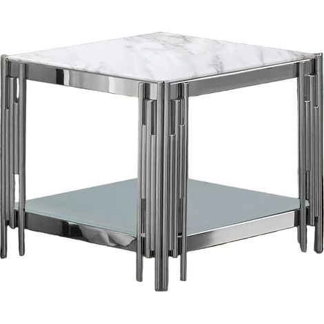 Guéridon Chrome Double Plateau – 50x50x55 cm FLUTE (1/5)