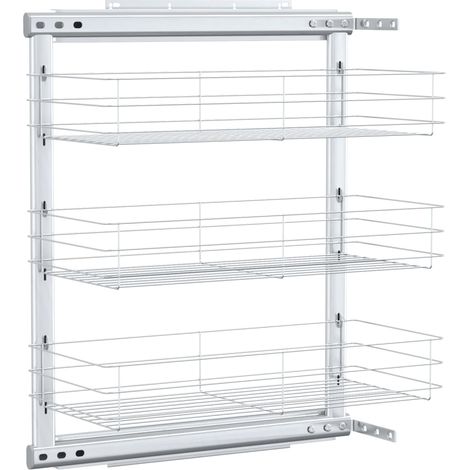 Panier de tiroir métallique 3 niveaux 47x25x56 cm – Fil électroplaqué argenté – Avec glissières coulissantes et accessoires de montage (1/5)