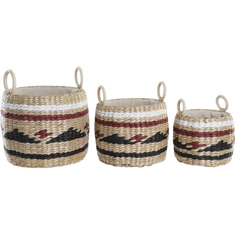 DKD Home Decor Set von weißen, schwarzen, bordeaux und natürlichen Körben (1/3)