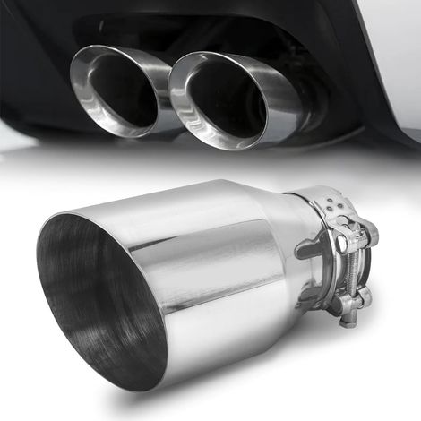63MM(Entrée) Embout D'échappement 101MM(Sortie) Carbone Tuyau De Voiture Embout Arrière Acier Inoxydable Tuyau d’échappement Argent (1/5)