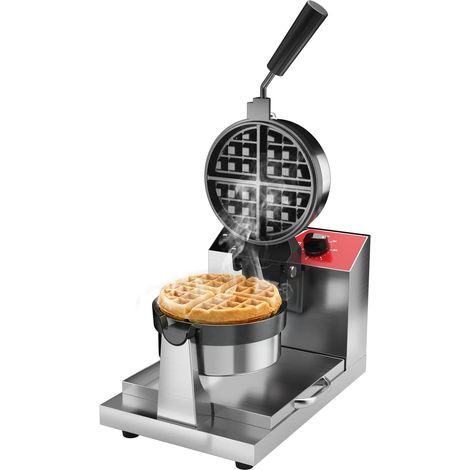 Gaufrier Rotatif,Gaufre Ronde en Acier Inoxydable Machine à Gaufres avec Revêtement Anti-Adhésif Contrôle de la Température et du Temps,220V/1300W (1/5)