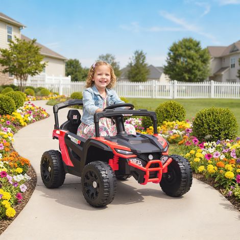Macchina elettrica per bambini da 12V con 2 motori, telecomando 2.4G, sospensioni posteriori, fari e musica - Rossa