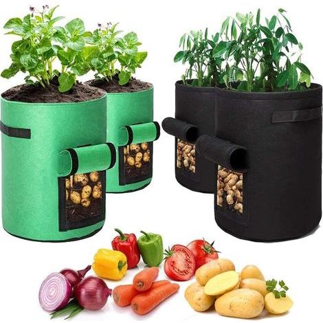 Sac de plantation géotextile 4 pièces – 2 sacs 10 gallons et 2 sacs 7 gallons – Fenêtre de récolte – Pour pommes de terre et tomates (1/5)