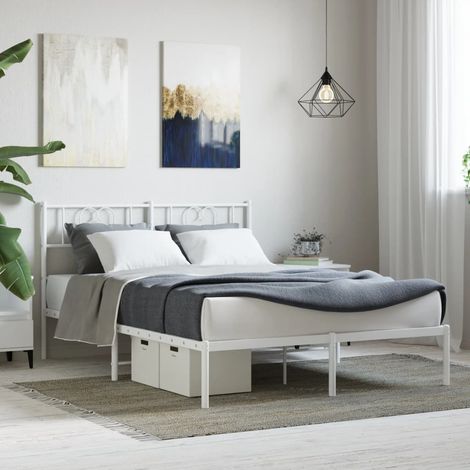 Cadre de lit métal sans matelas et tête de lit blanc 140x190 cm