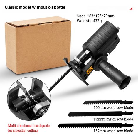 Scie électrique modifiée, scie sabre portable pour usage domestique, perceuse électrique de conversion, clé électrique, accessoires pour le travail du bois (noir classique) (1/5)