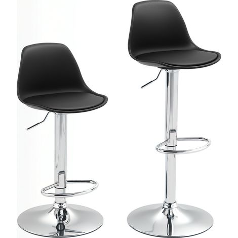 Juego de dos taburetes de bar modernos de cuero, giratorios, con respaldo y reposapiés, para cocina, salón y comedor. (1/5)