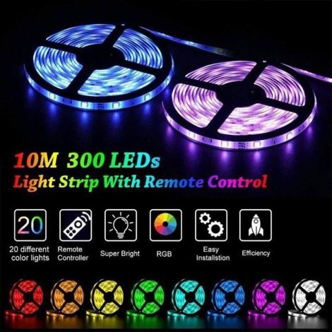Ruban LED - RGB - 10 m - 300 LED SMD 5050 - IP65 - Télécommande Infrarouge - Pour Intérieur et Extérieur (1/4)