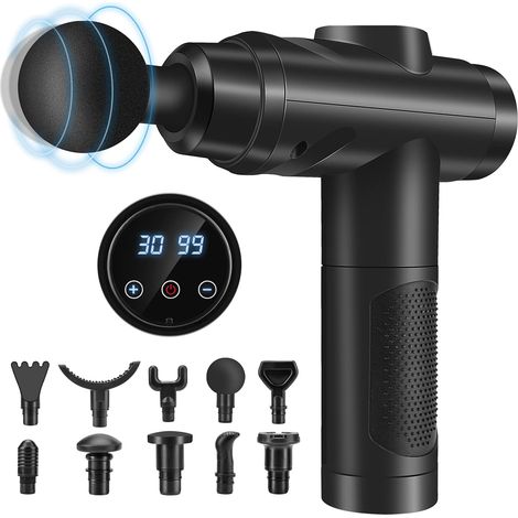 Pistolet De Massage, Pistolet Massage Pistolet Massage Musculaire Massage Gun 30 Vitesses Avec écran Lcd 10 Embouts Pour Dos épaules, Jambes, Muscles (noir) (1/5)