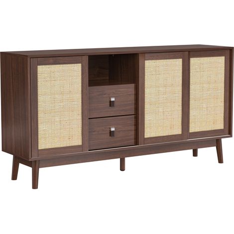 Sideboard mit 3 Schiebetüren aus natürlichem Rattan und 2 Schubladen 155 x 38 x 80 cm (1/5)
