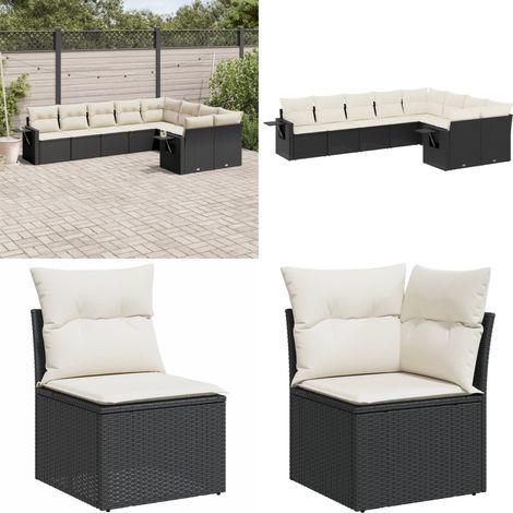 9-tlg. Garten-Sofagarnitur mit Kissen Schwarz Poly Rattan - Gartensortiment - Gartenmöbelset - PE-Rattan Möbel - Outdoor Lounge Set - Balkonmöbel - Home & Living (1/5)