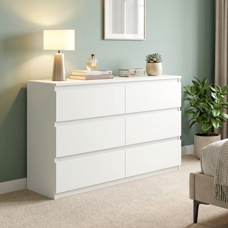 commode à 6 tiroirs, meuble de rangement moderne pour chambre, blanc (1/5)