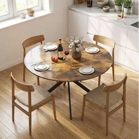 Mesa de comedor redonda Ø 120 cm para 4 personas estilo industrial marrón rústico HAVRYA (1/5)