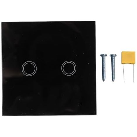 Interrupteur tactile à 2 voies pour LED et ampoules à incandescence, panneau en verre trempé, monophasé sans conducteur neutre, type 86, 110-240 V, blanc/or/noir (noir) (1/5)