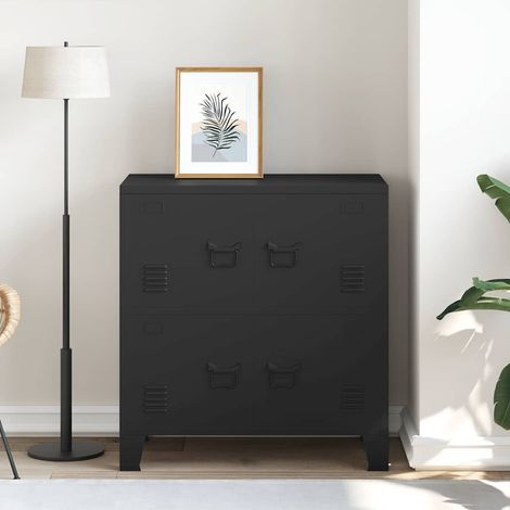 Classeur Design moderne, Armoire Etagère de rangement, avec 4 portes Noir 75x40x80 cm Acier OIB1017E (1/5)
