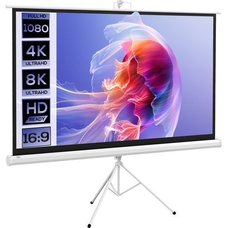 Écran de Projection avec Ttrépied Pliable 84 Pouces 4K HD 16:9, 200Lcm, Écran Vidéoprojecteur Portable, Hauteur Réglable (1/5)