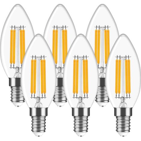 Pack de 6 Ampoules LED E14, Ampoules LED E14 pour bougie 4W, blanc chaud 2700K, 470lm, petite ampoule à vis C35, équivalent 40W, non gradable (1/5)