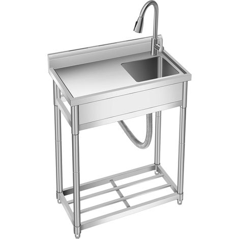 Évier sur pied inox avec douchette et robinet 76x41x102 cm