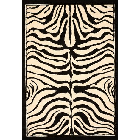 Tapis salon et chambre 270x370 noir rectangle tissé motif animaux LYN1 ZEBRO