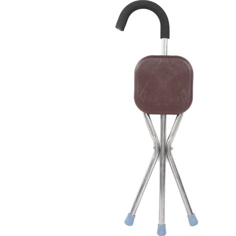 Tabouret pliant carré portable en acier inoxydable de 1 mm d'épaisseur, à double usage (tabouret pour canne, chaise pour béquilles), marron, idéal pour les personnes âgées. (1/5)