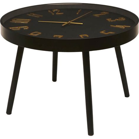 ORLAR - Table d'Appoint Horloge Silencieuse Ø70cm Noir et Or (1/5)