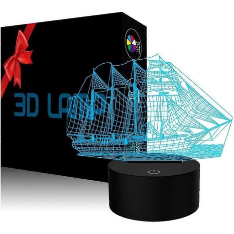 3D-Nachtlicht in Bootsform, optische Täuschung, fürs Babyzimmer, 7 wechselnde Farben, Geschenkidee (1/5)