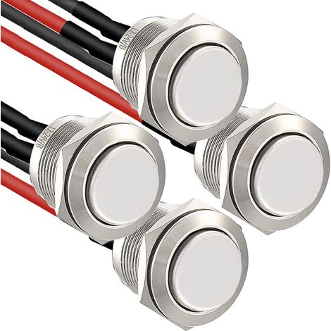 4Pcs 16mm Interrupteur à Bouton Poussoir à Verrouillage 12v,Boutons Poussoir Autobloquant,mini interrupteur,bouton poussoir rond,Acier Inoxydable bouton poussoir etanche(Haute Tête) (1/5)