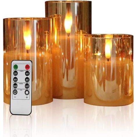 Bougie LED sans flamme - Non spécifié - 3 pcs - Vert - Télécommande - Minuterie 2-4-6-8 heures (1/4)