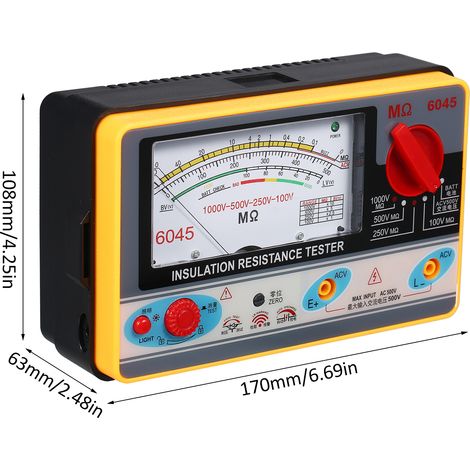 Wakects Isolationsmessgerät Megohmmeter, Messbereich 0–2000 mΩ, Wechselspannungsmessung Sperrtaste, akustischer Alarm bei niedrigem Widerstand, großes Zifferblatt, Netzteil (1/5)
