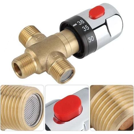 Mischbatterie für Warm- und Kaltwasser, Thermostat-Mischbatterie aus massivem Messing, Festtemperaturarmatur für Küche, Bad und WC, G1/2, 35–45 °C, 15 mm (1/4)
