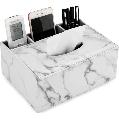 Dispensador de pañuelos de cuero con tapa, dispensador de cosméticos para baño, oficina, hogar, mármol