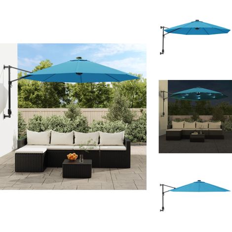 vidaXL Wall-mounted Parasol with LEDs Sea Blue 290cm (1/5)