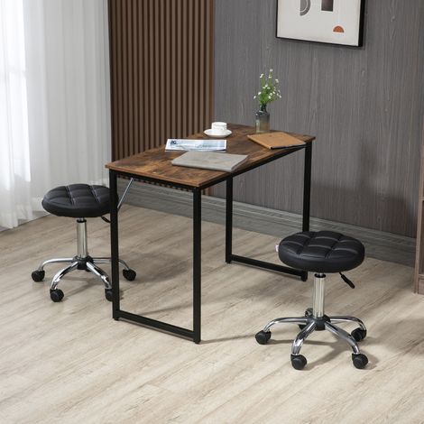 Set di 2 sgabelli girevoli in similpelle nera, altezza regolabile, con ruote, Ø35,5 x 48-63 cm (1/5)