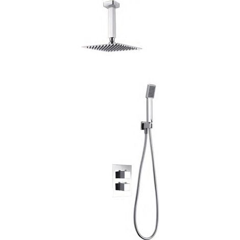 IMEX Dusch-Set Unterputz thermostatisch aus Stahl und Messing Chrom Duschkopf 25x25 cm 2-Wege-Armatur Kartusche Turn Clean System Einbaubox Ons Imex-GPC010 (1/2)